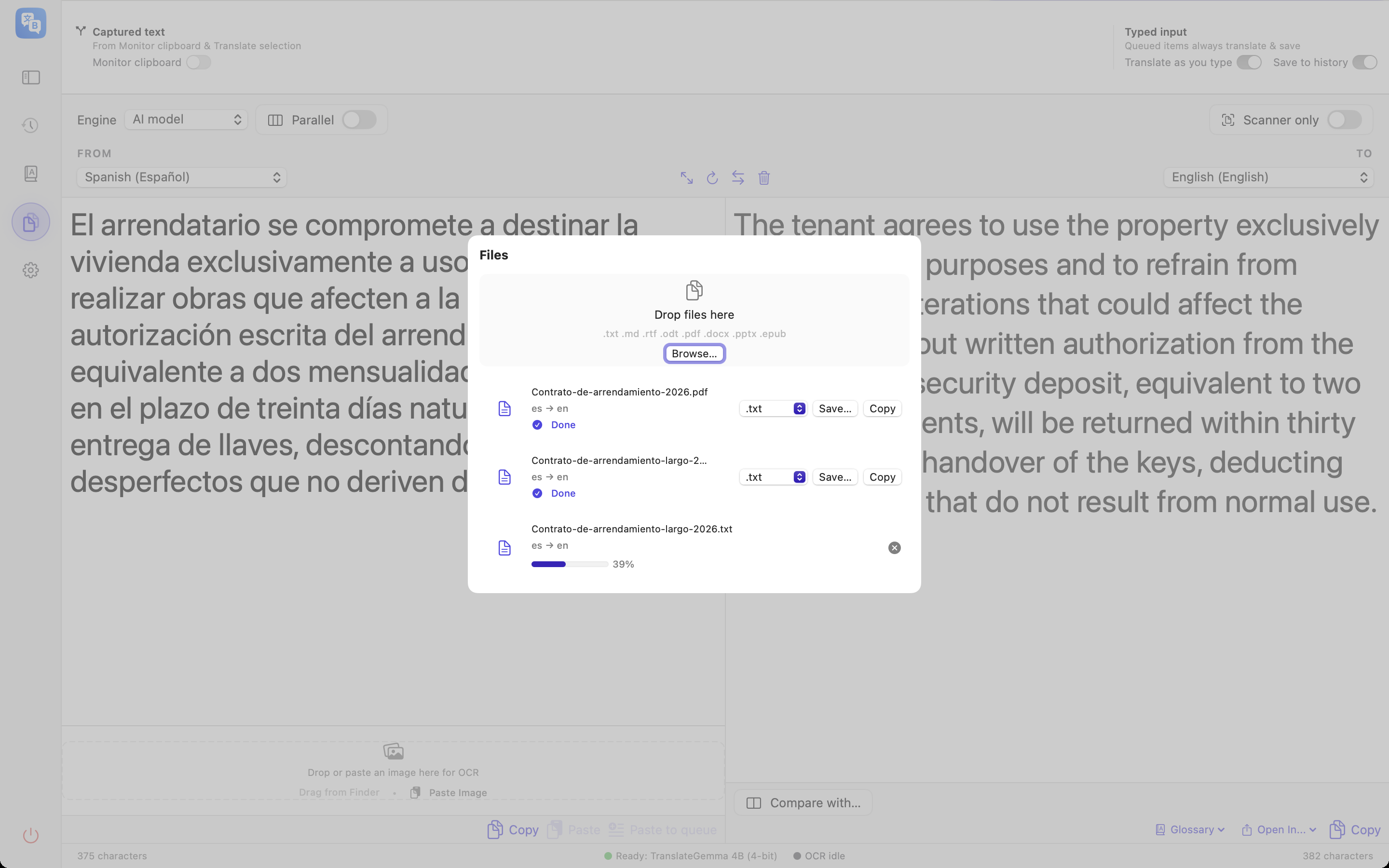 Document translation with per-chapter progress