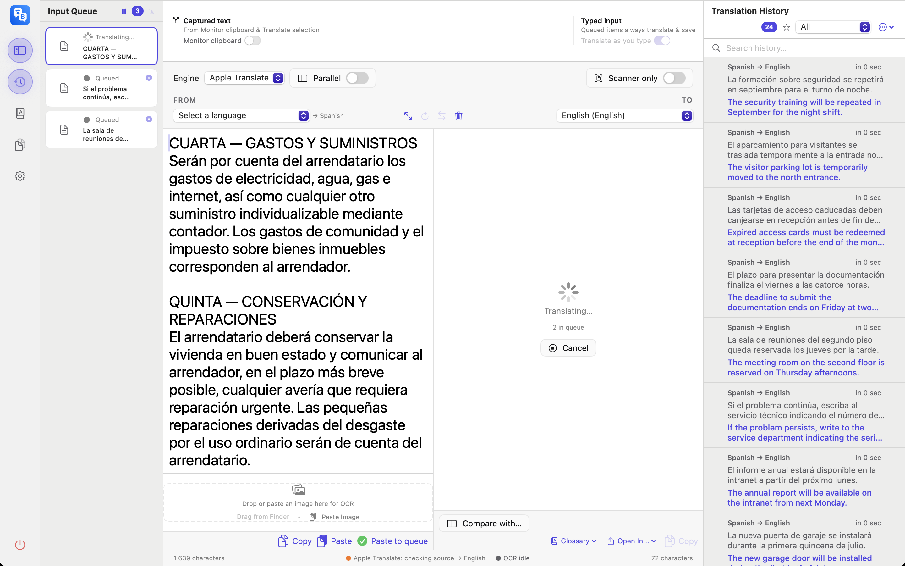 The input queue working through pasted texts and dropped images